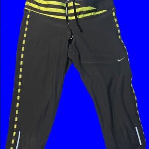 Nike Charcoal and Lime Cropped Capri Dri Fit Track Pants